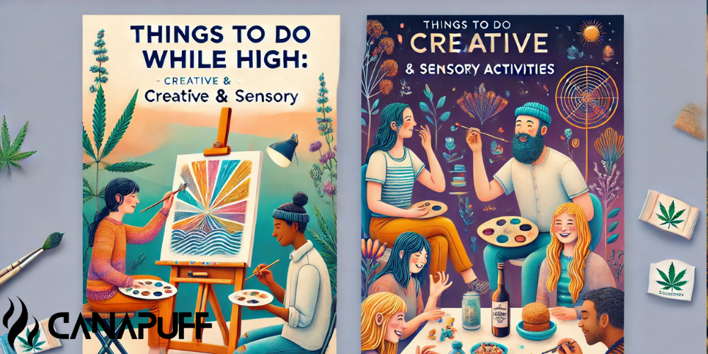 Canapuff blog article banners showing illustrated guides to creative and sensory activities