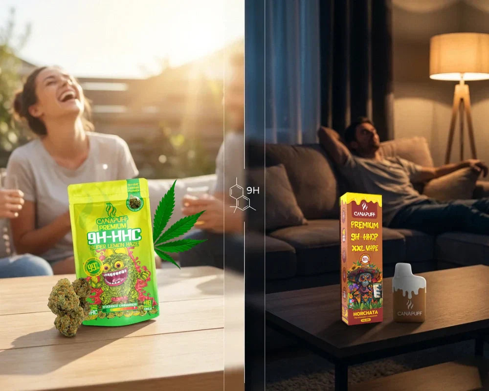 Canapuff 9H-HHC and 9H-HHCP products displayed in outdoor and indoor lifestyle settings