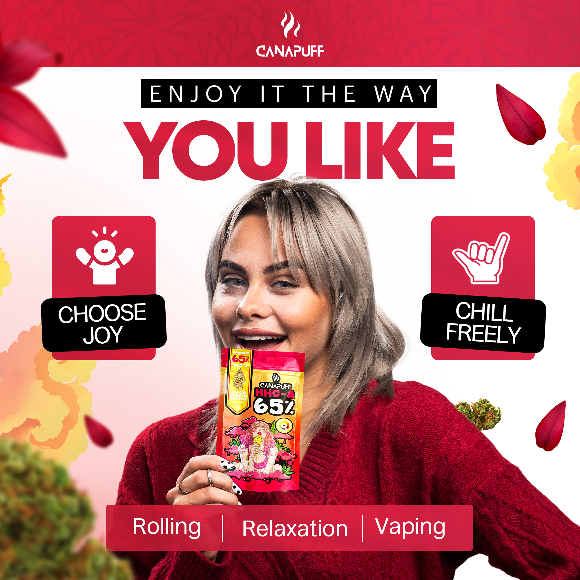 Canapuff - Lemon Cherry Gelato 65% - HHC-A Blüten-Canapuff