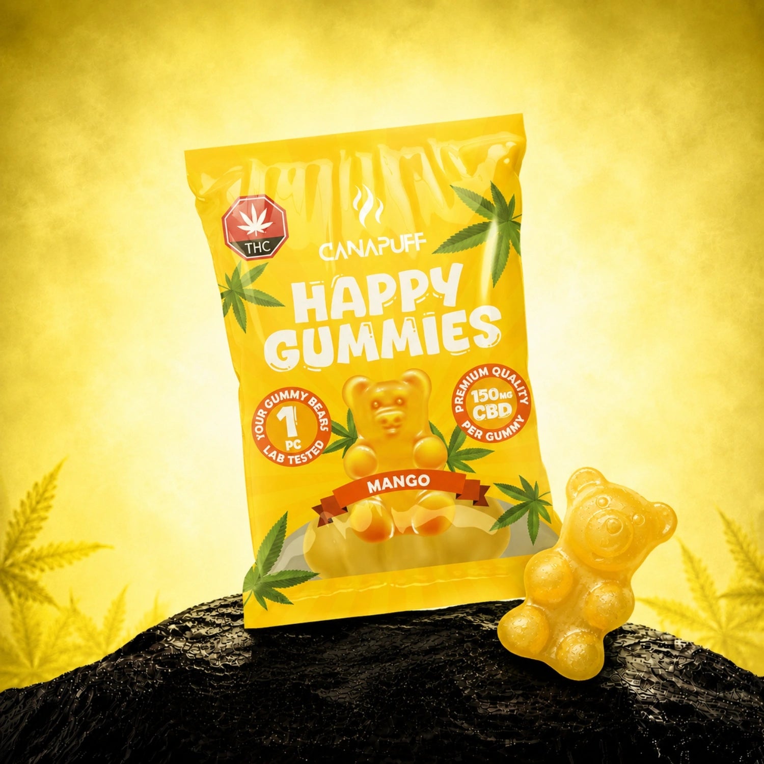 Canapuff CBD Gummies Mango 450mg per gummy pouch