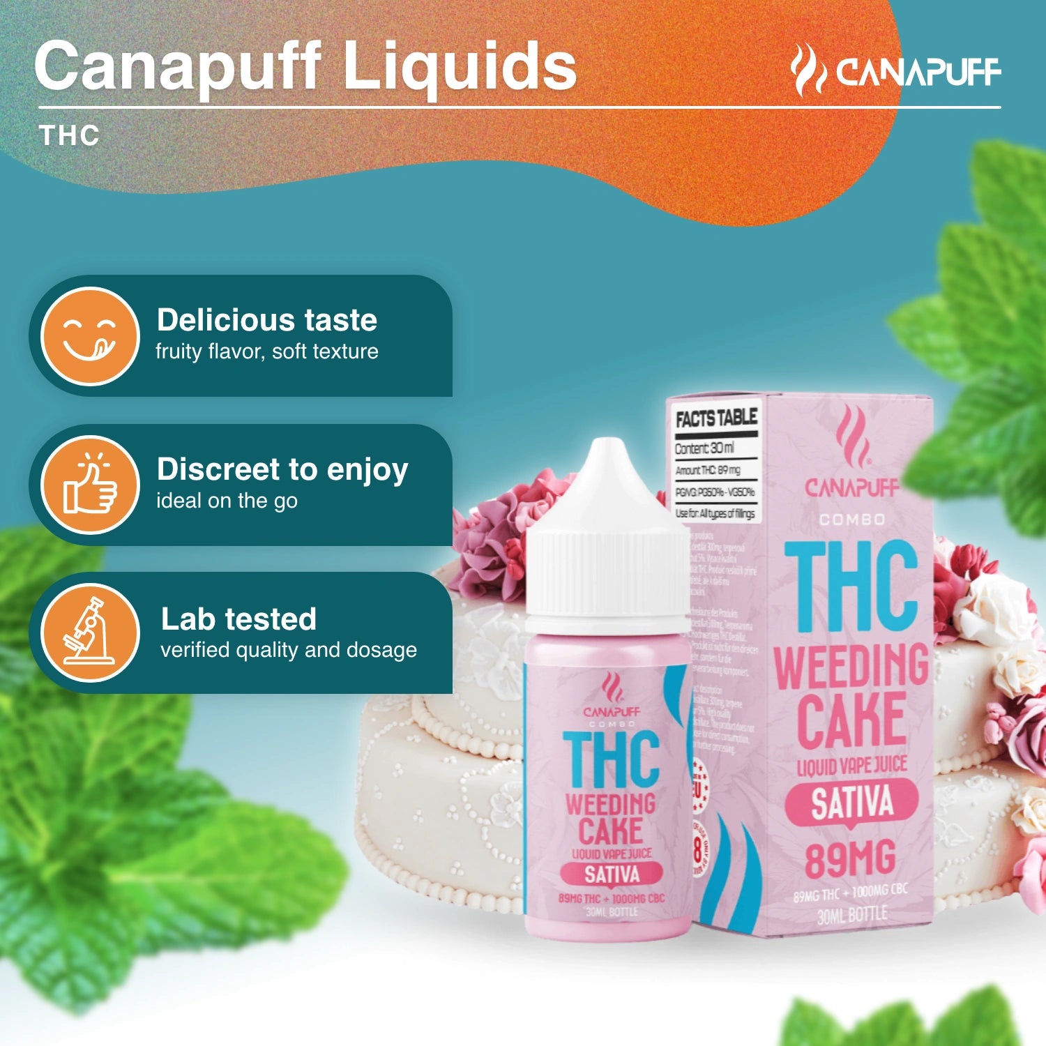 THC Liquid 89mg THC/1000mg CBC - Wedding Cake - 30ml - Canapuff