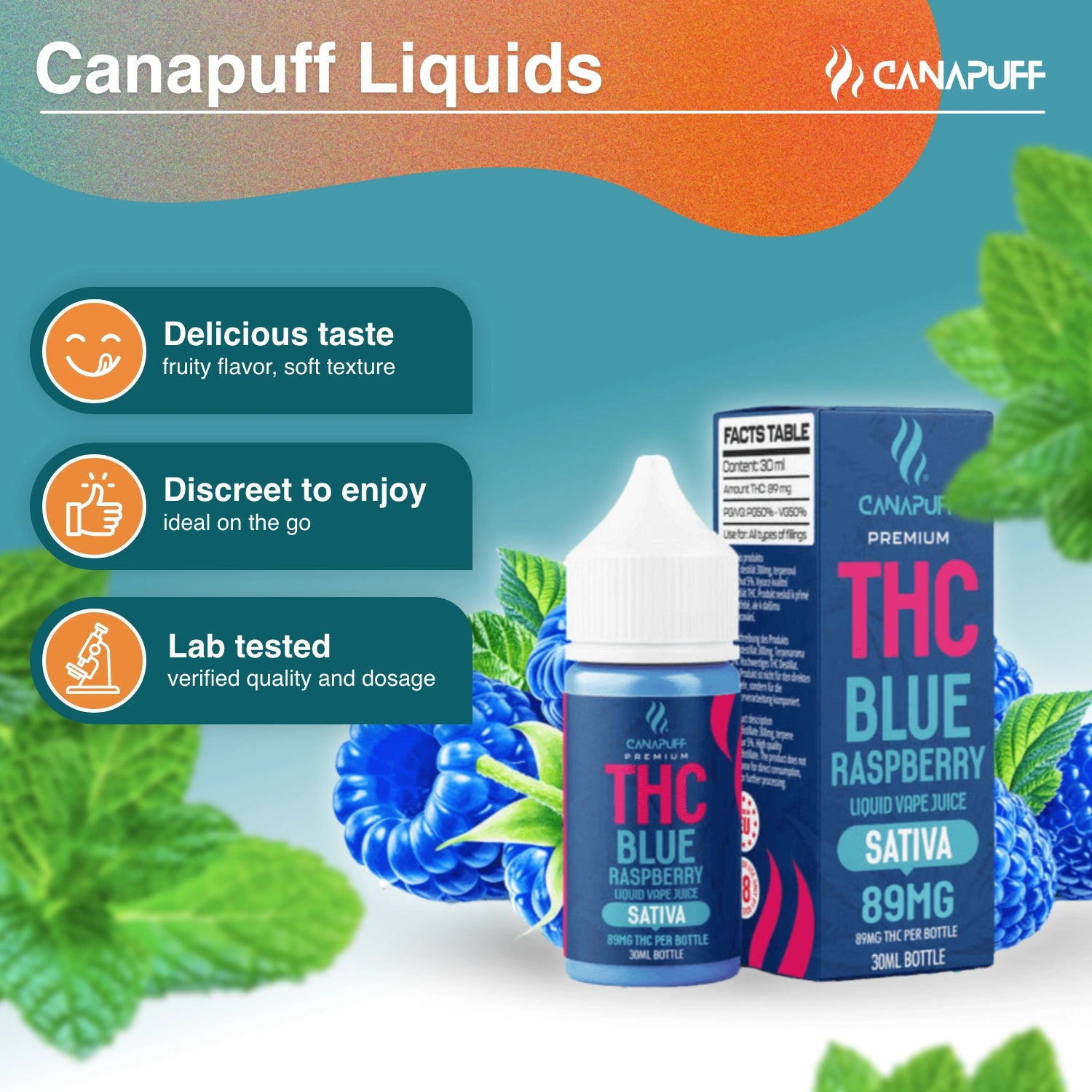 THC Liquid 89mg - Blue Raspberry - 30ml - Canapuff