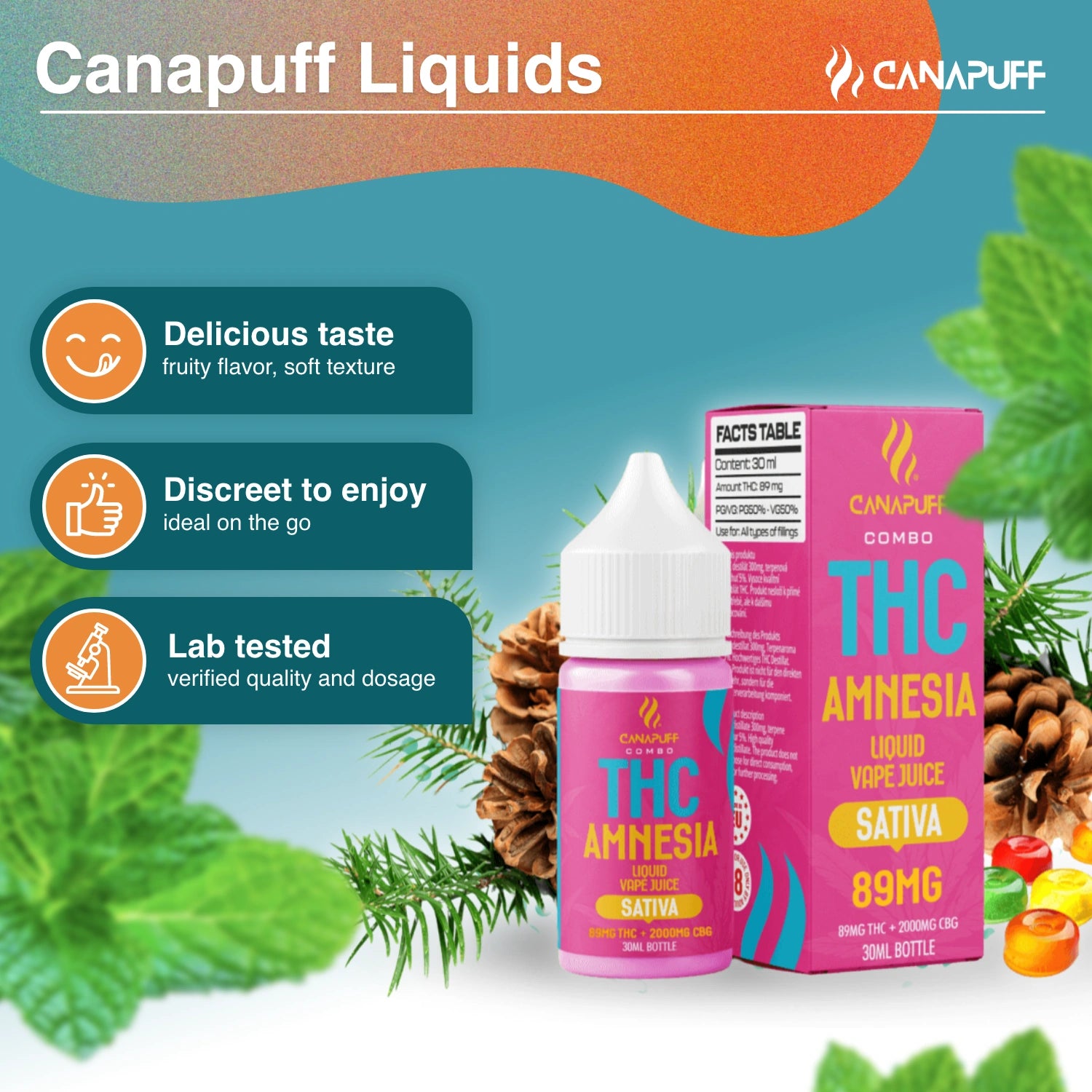 THC Liquid 89mg THC/2000mg CBG - Amnesia - 30ml - Canapuff