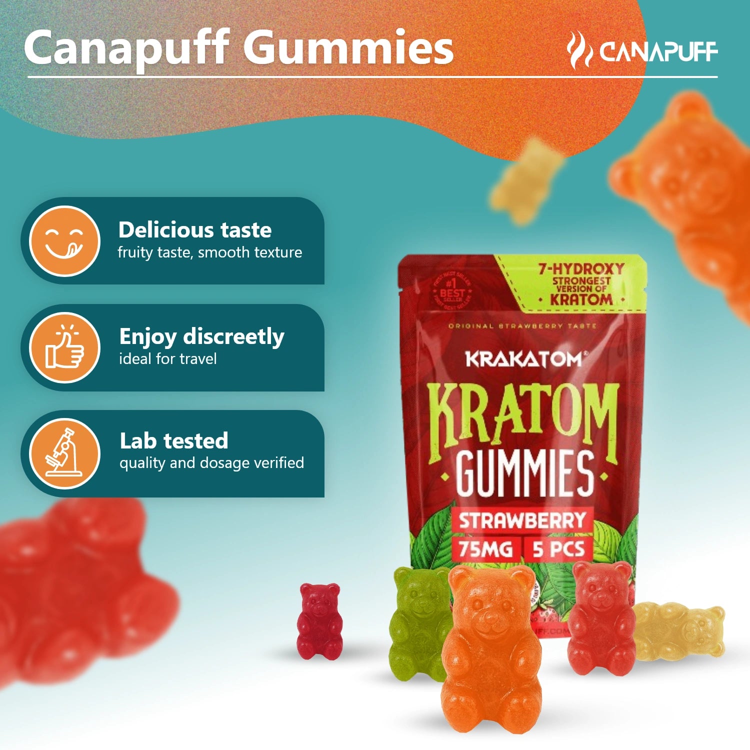 Canapuff - 7 - Hydroxy Kratom Gummies - Strawberry
