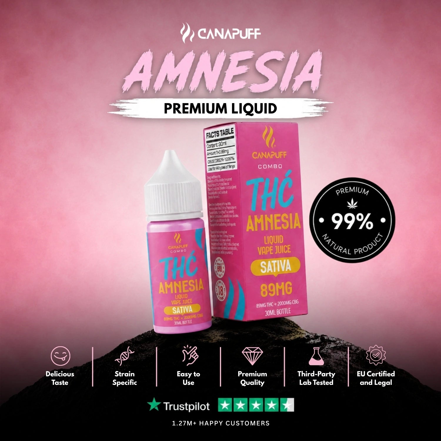 THC Liquid 89mg 2000mg CBG Amnesia 30ml