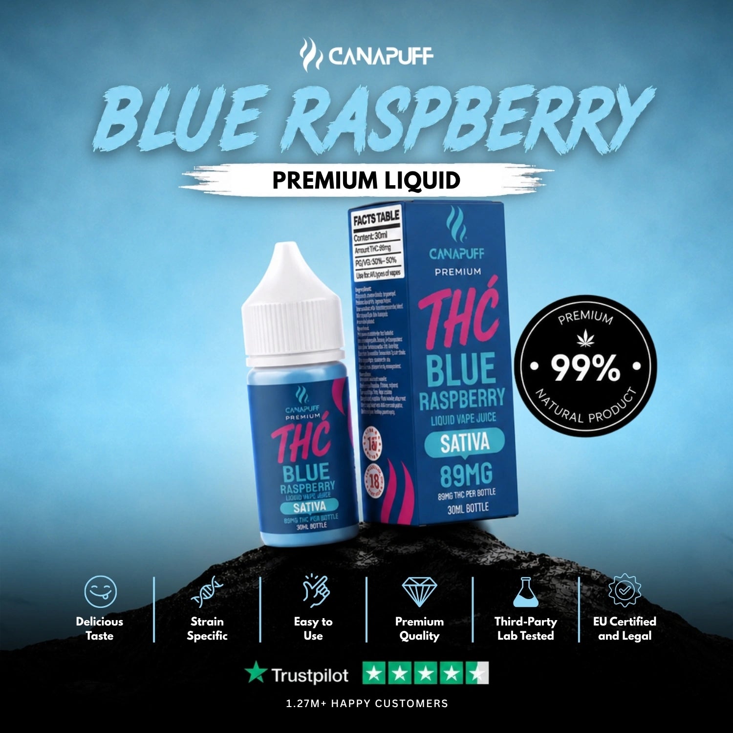 THC Liquid Blue Raspberry 89 mg 30 ml