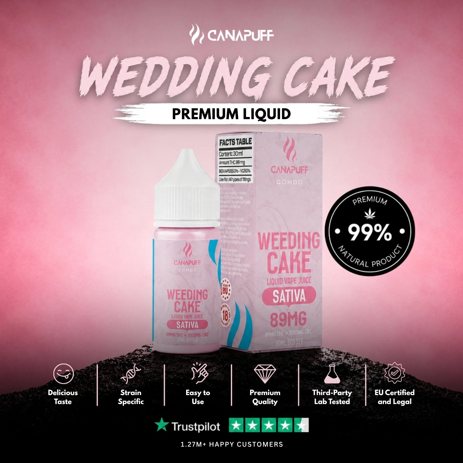 THC Liquid 89 mg 1000 mg CBC Wedding Cake 30 ml