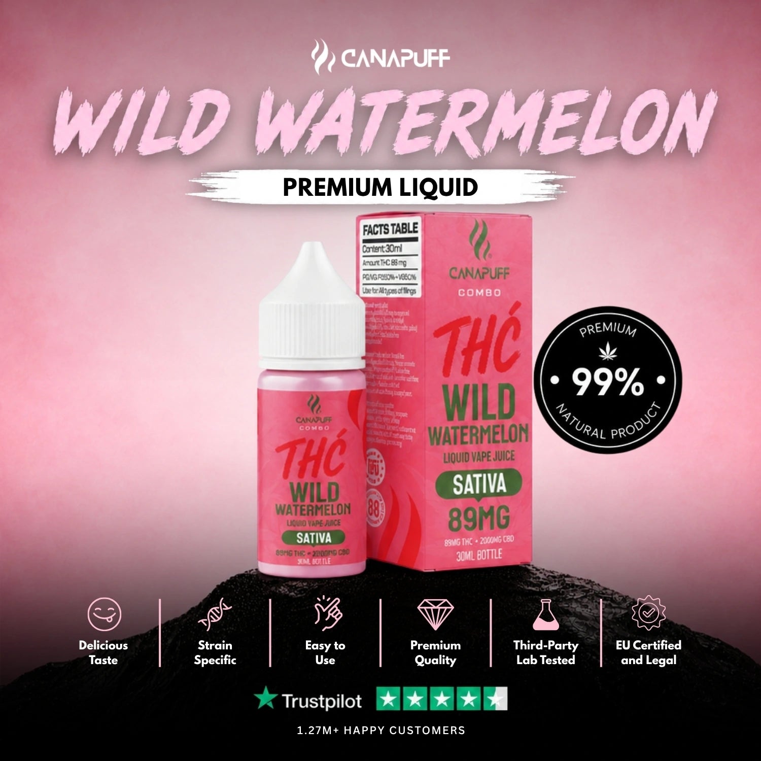 THC Liquid 89mg 2000mg CBD Wild Watermelon 30ml