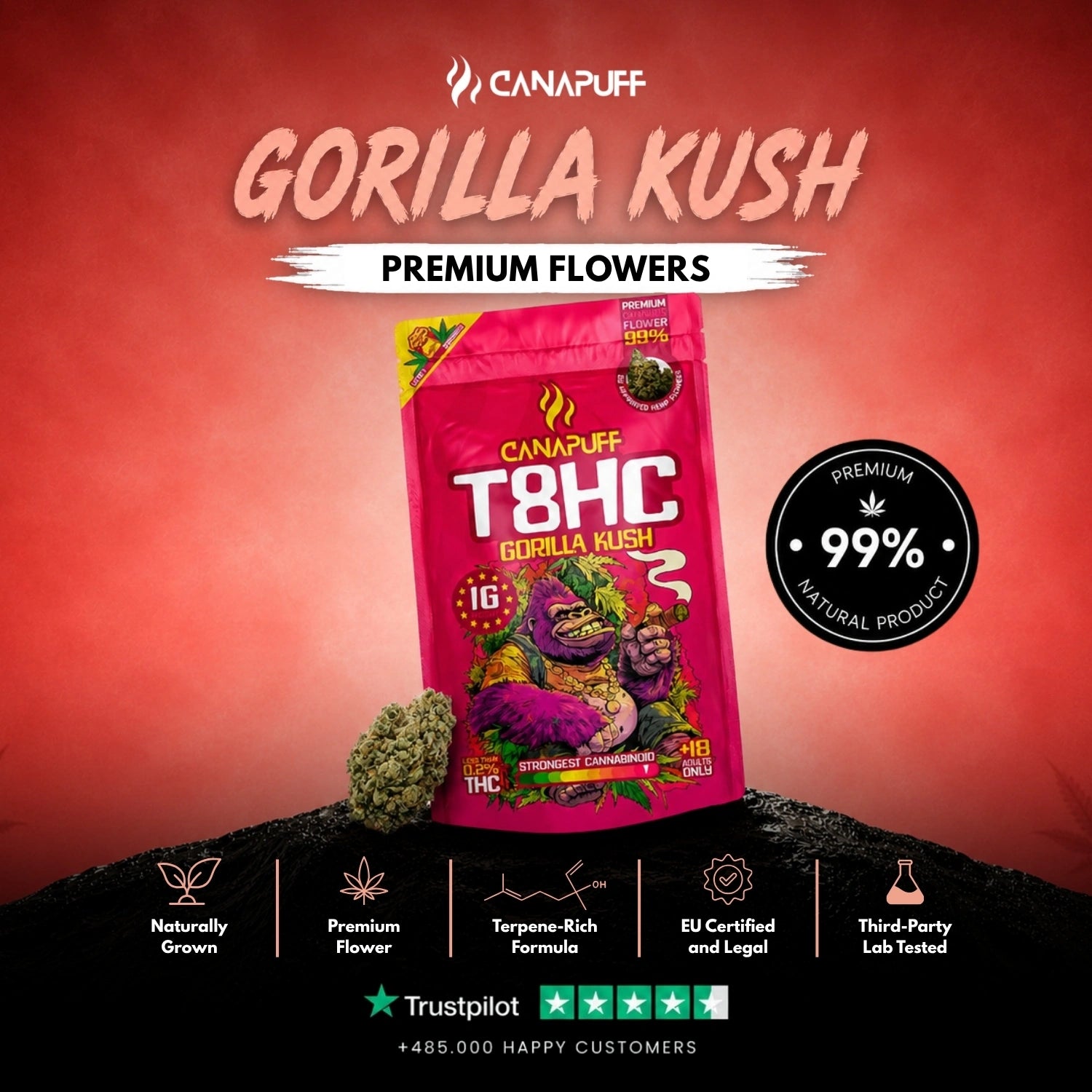 T8HC Blüten Gorilla Kush 99%