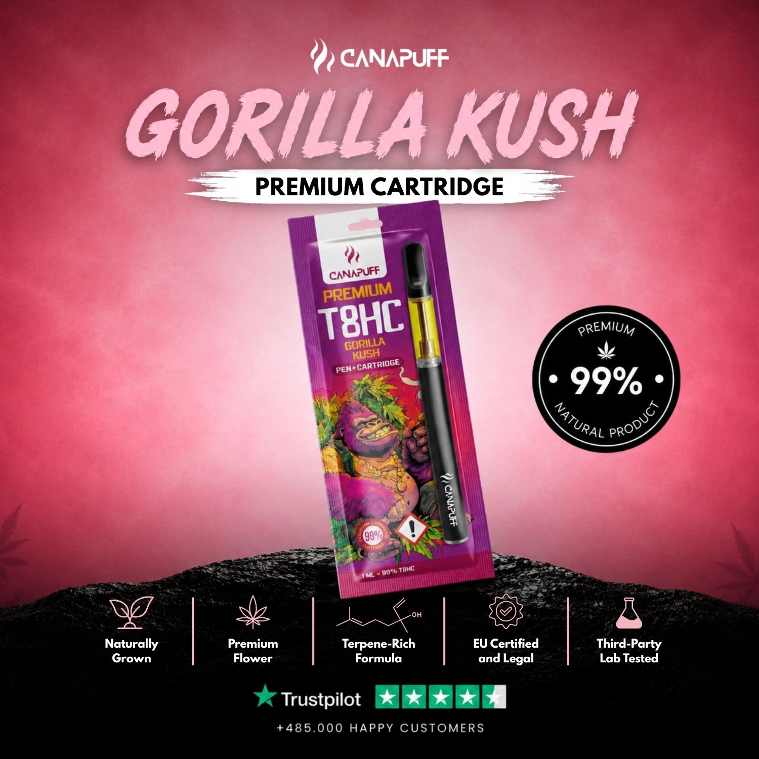 T8HC Pen+Kartusche Gorilla Kush 99%