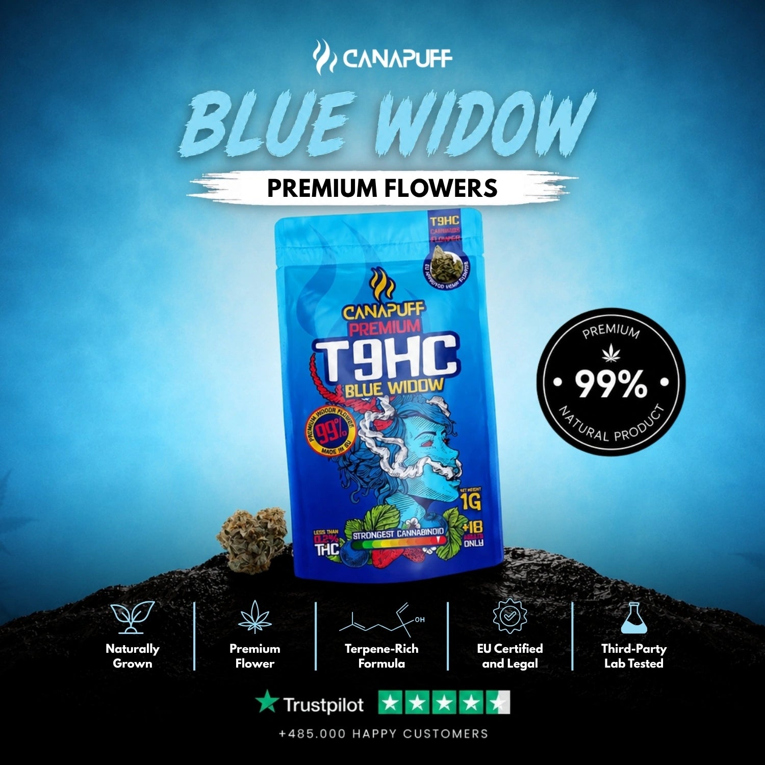 T9HC Blüten Blue Widow 99%