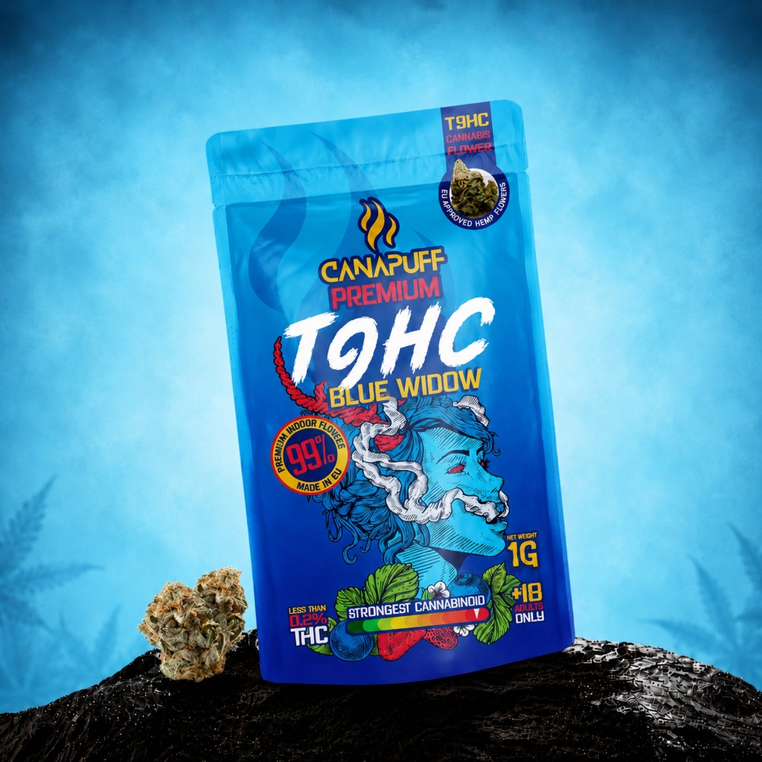 Canapuff TⳊHC Blue Widow flowers, 1g pouch, 99% strength