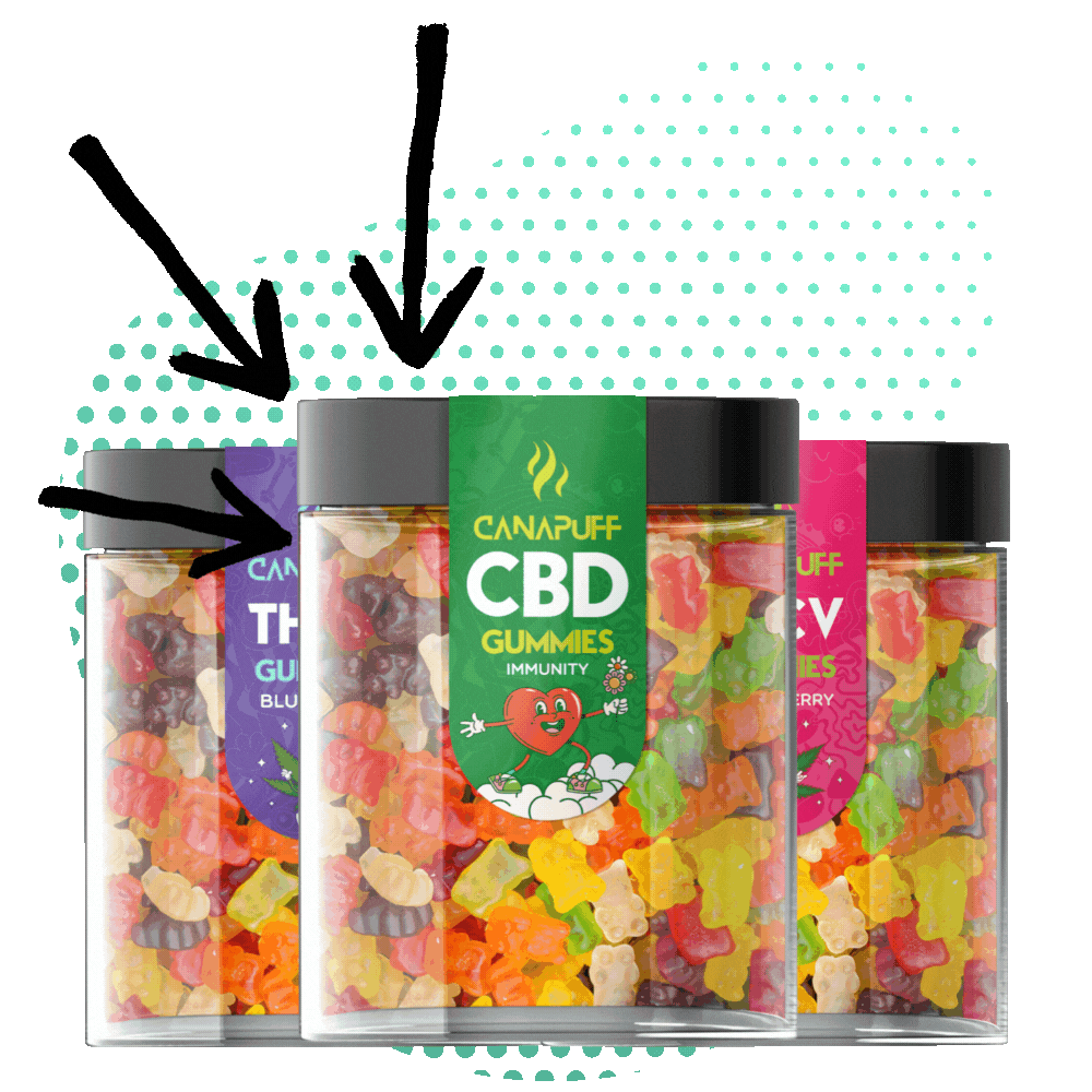 Gif mit Pfeilen auf THC Gummibärchen