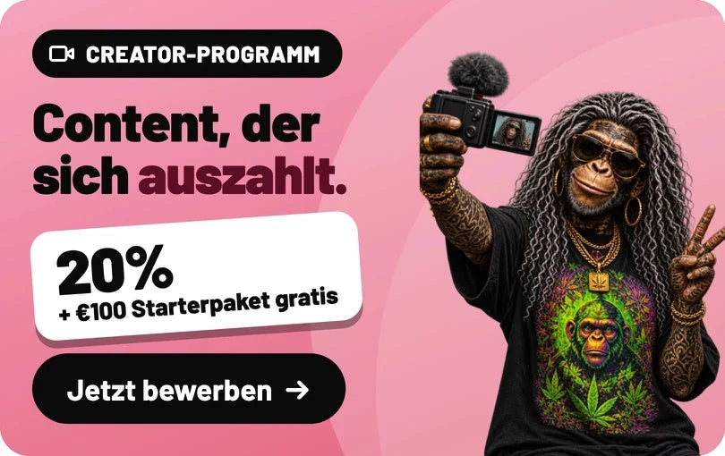 Creator-Programm: Content, der sich auszahlt. 20% + €100 Starterpaket gratis. Jetzt bewerben