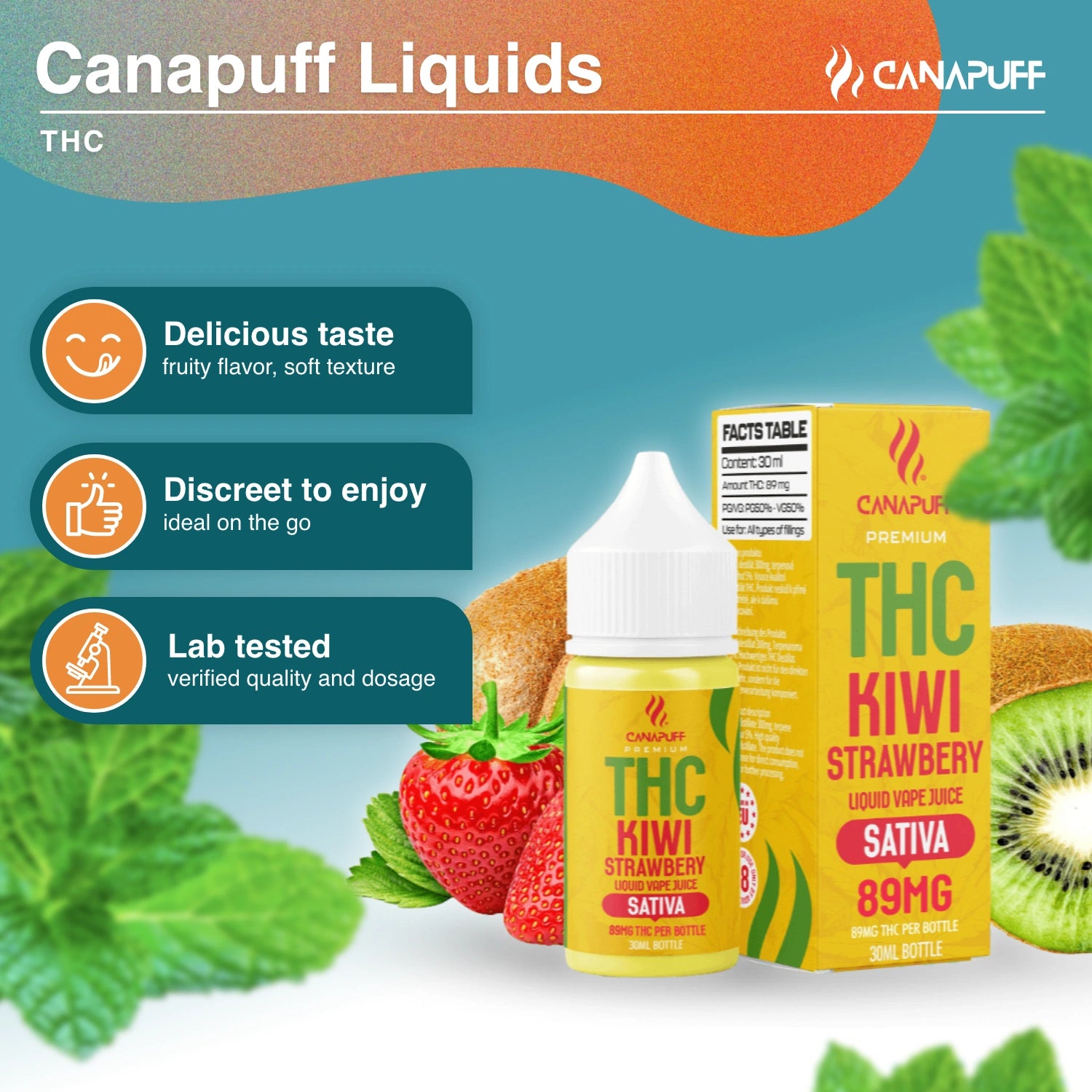 THC Liquid 89mg - Kiwi Strawberry - 30ml - Canpuff