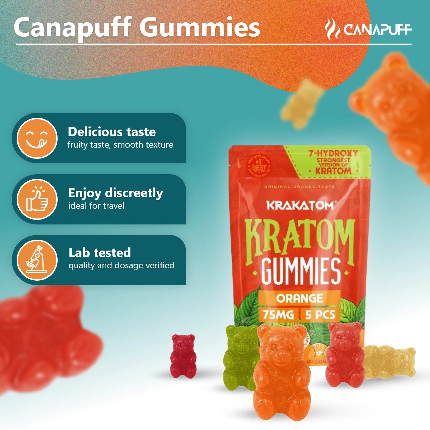 Canapuff - 7 - Hydroxy Kratom Gummies - Orange