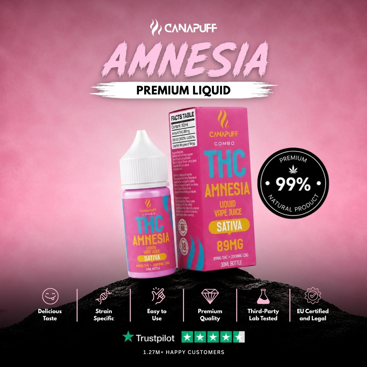 THC Liquid 89mg 2000mg CBG Amnesia 30ml