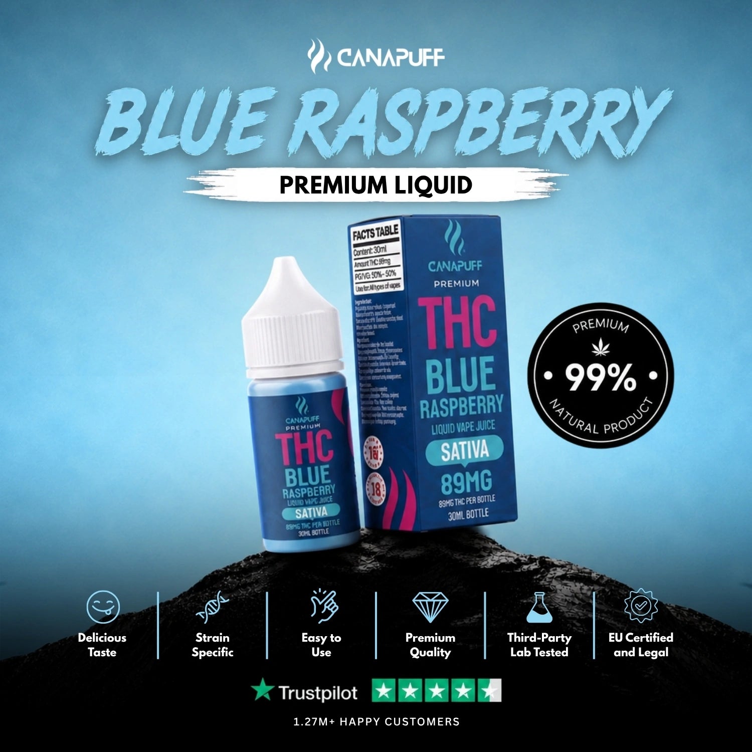THC Liquid  Blue Raspberry 89 mg 30 ml
