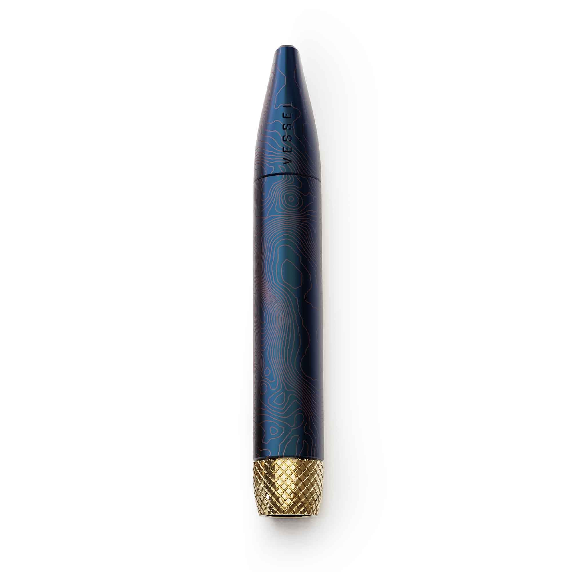Vessel pen in blue with gold accents
