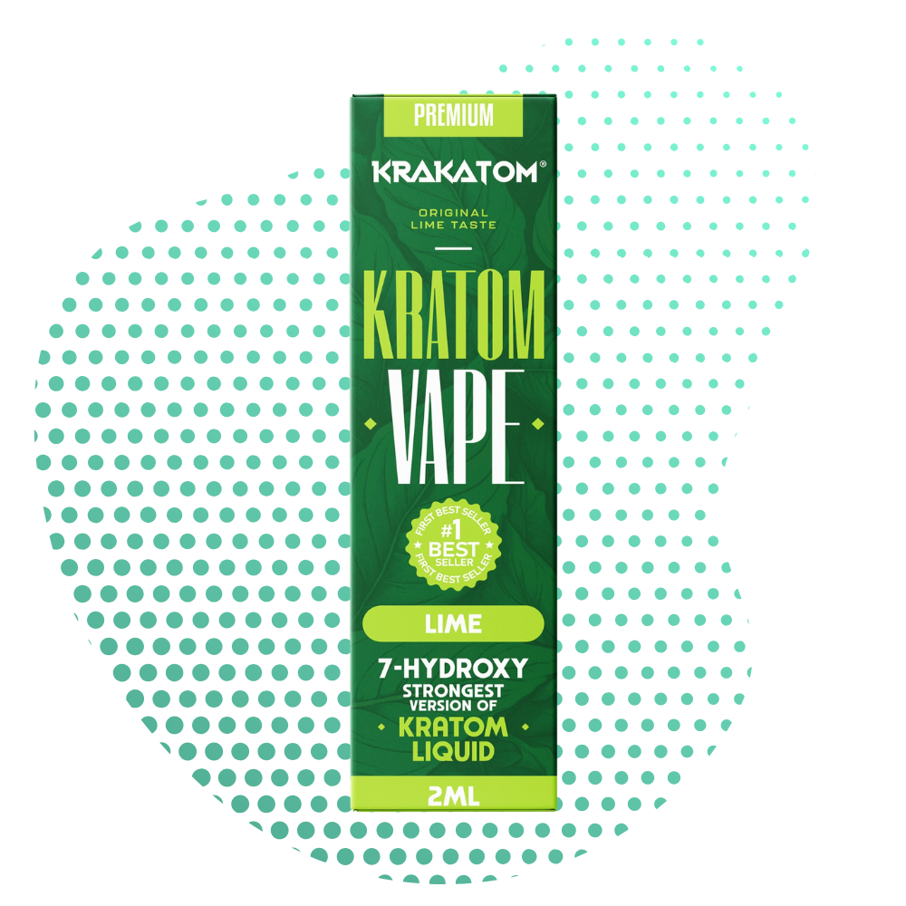 Blue Kratom vape packaging with lime flavor text.