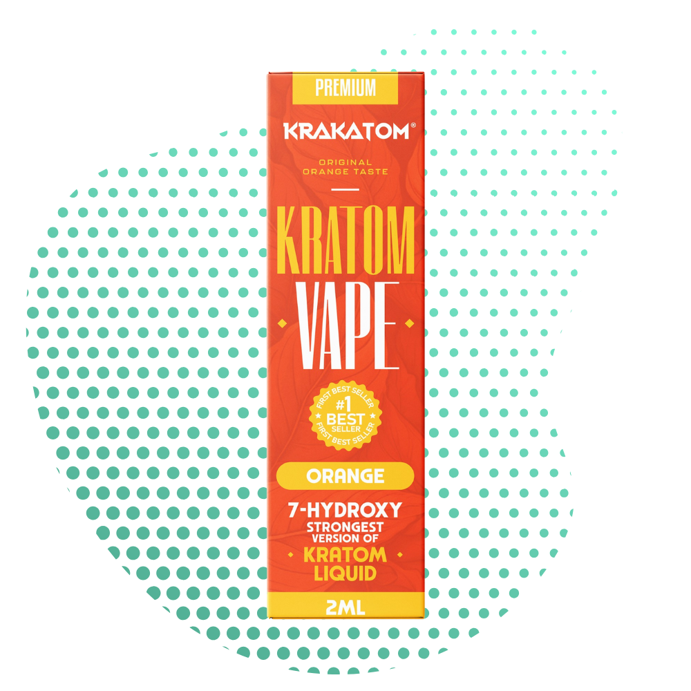Blue Kratom vape packaging with orange flavor text.