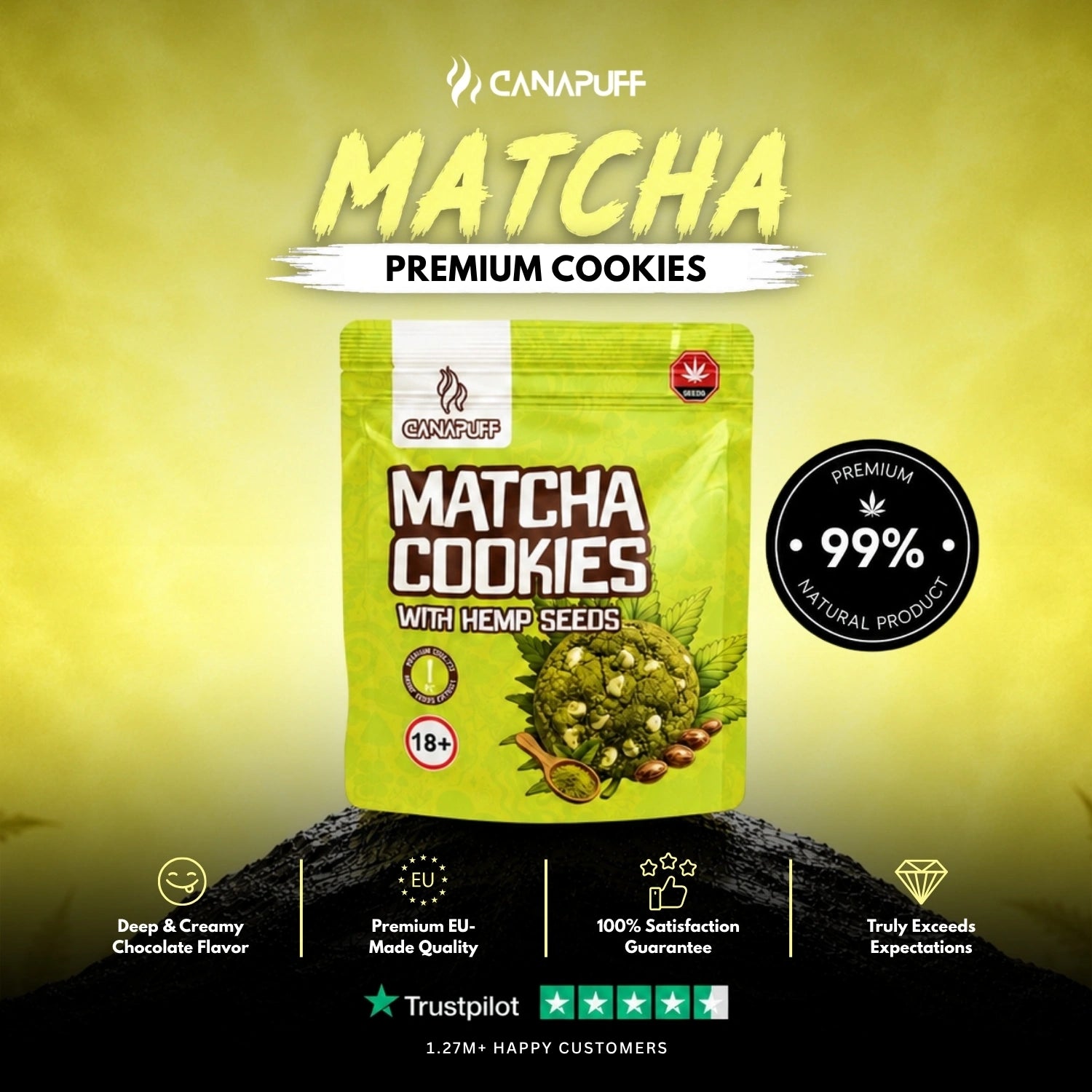 Matcha Cookies mit Hanfsamen