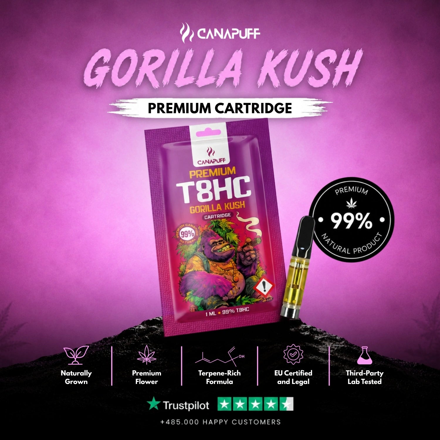 T8HC Kartusche Gorilla Kush 99%