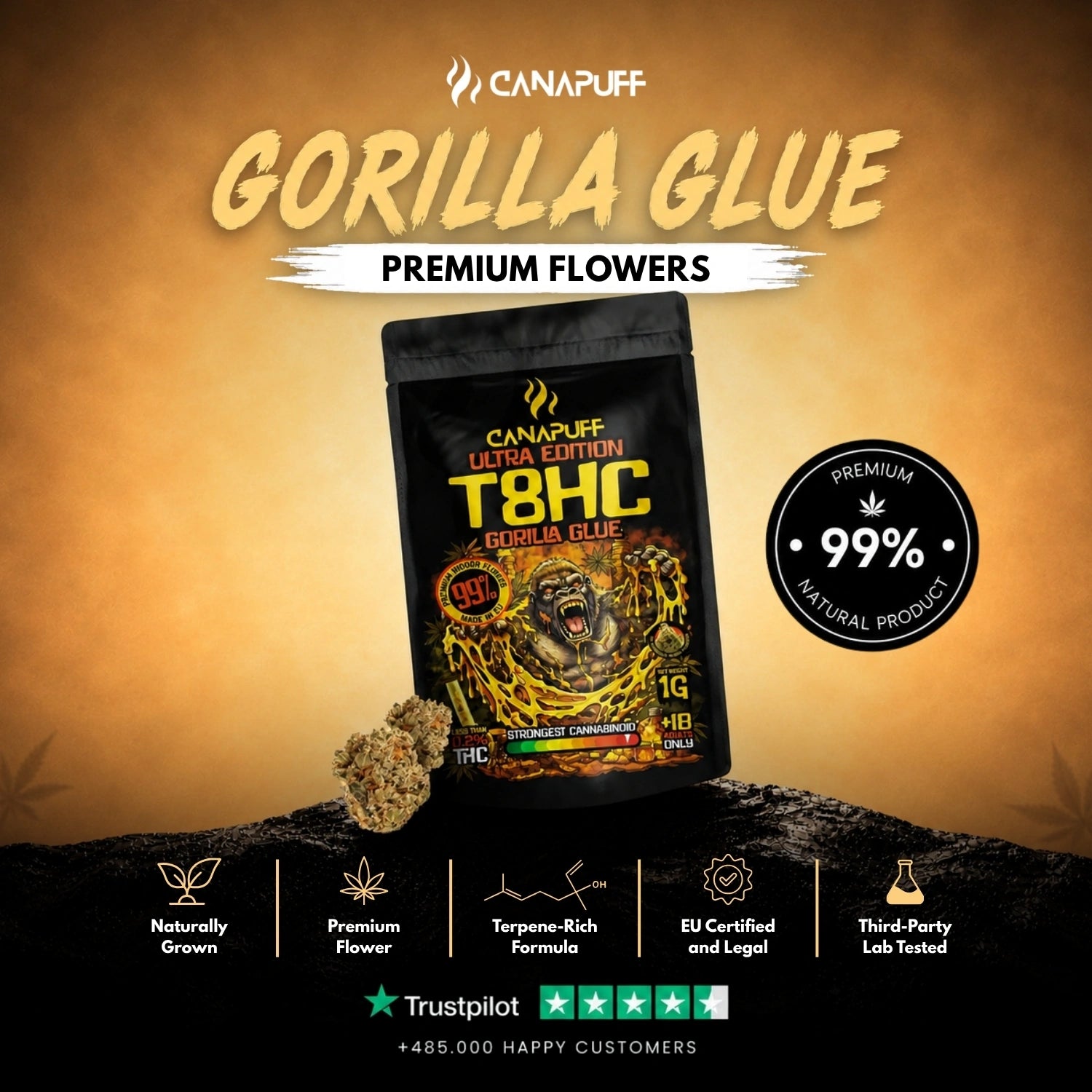 T8HC Blüten Gorilla Glue 99%