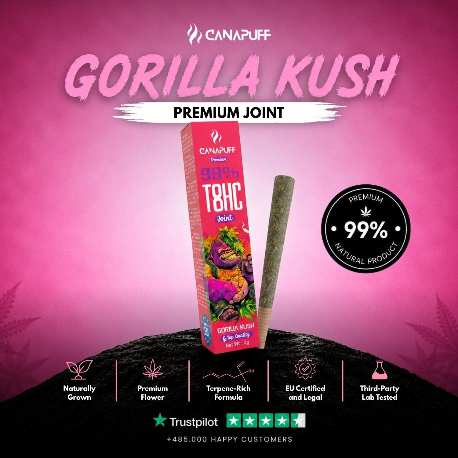T8HC Joint Gorilla Kush 99% 2 g