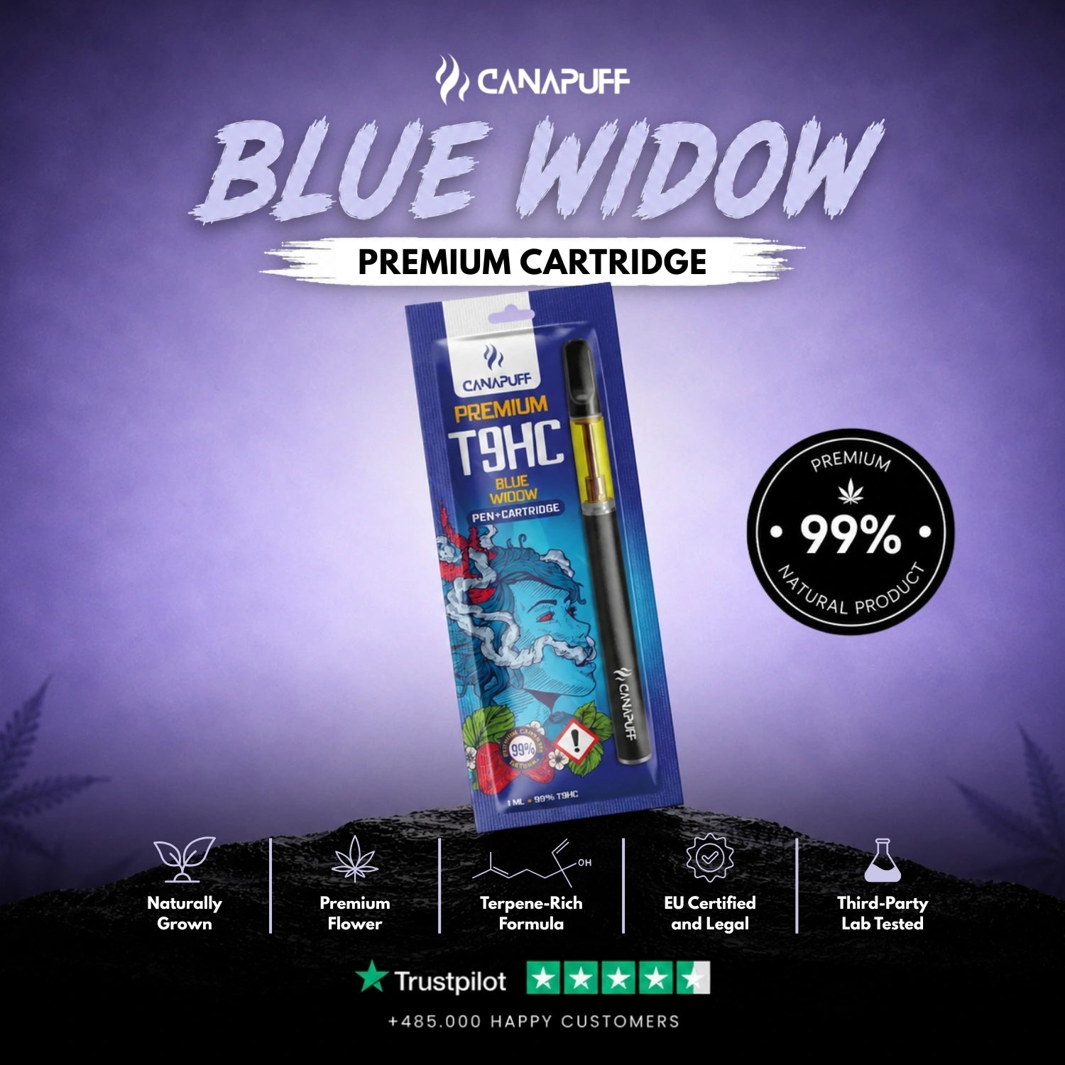 T9HC Pen+Kartusche Blue Widow 99%