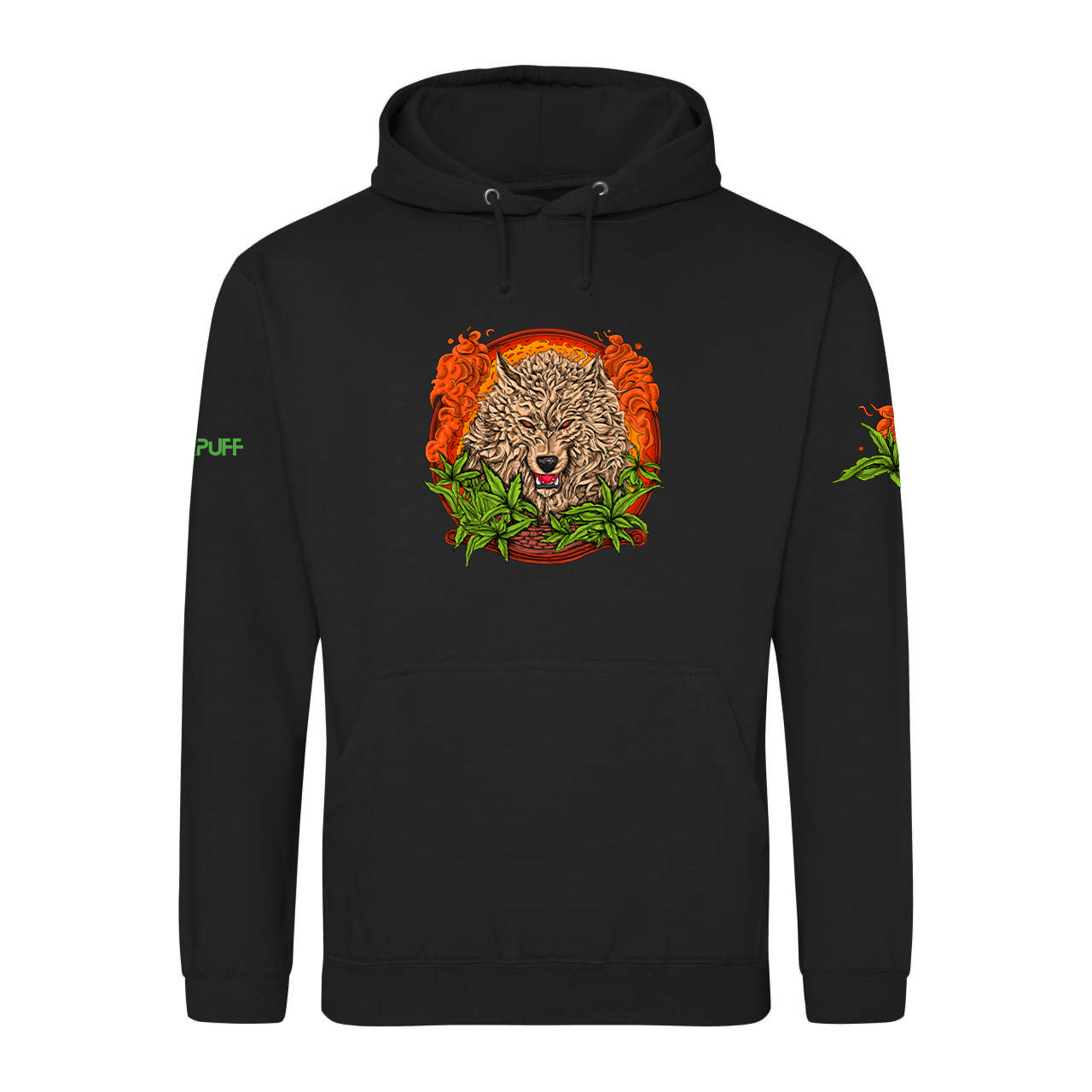 Hoodie with green dragon and cannabis leaves