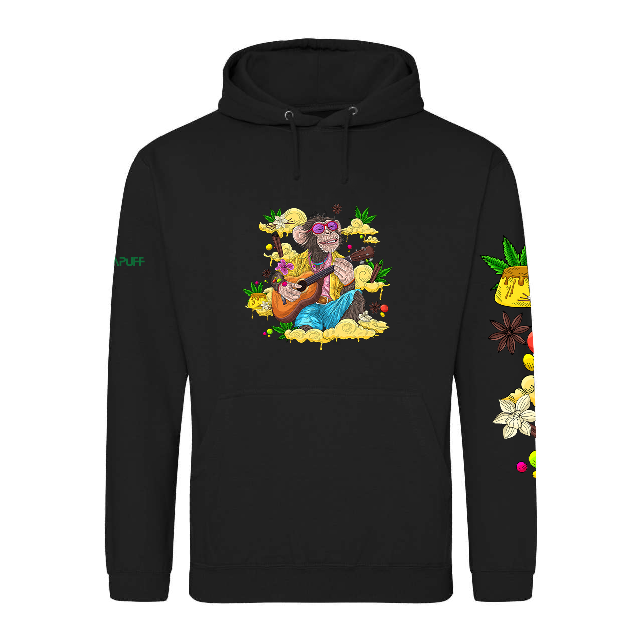 Black Hoodie with a Monkey playing guitar