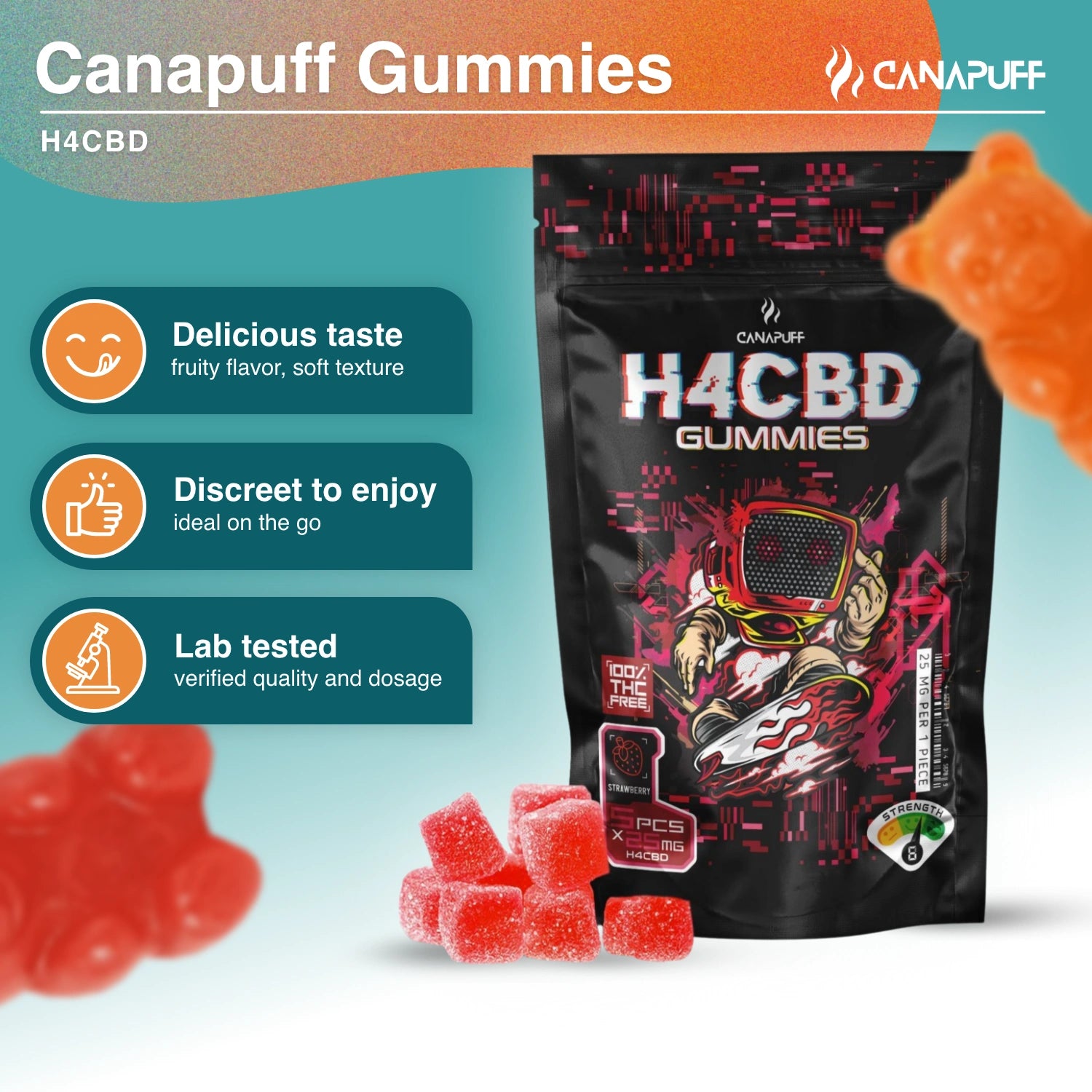 H4CBD Gummibärchen - Erdbeere - Canapuff