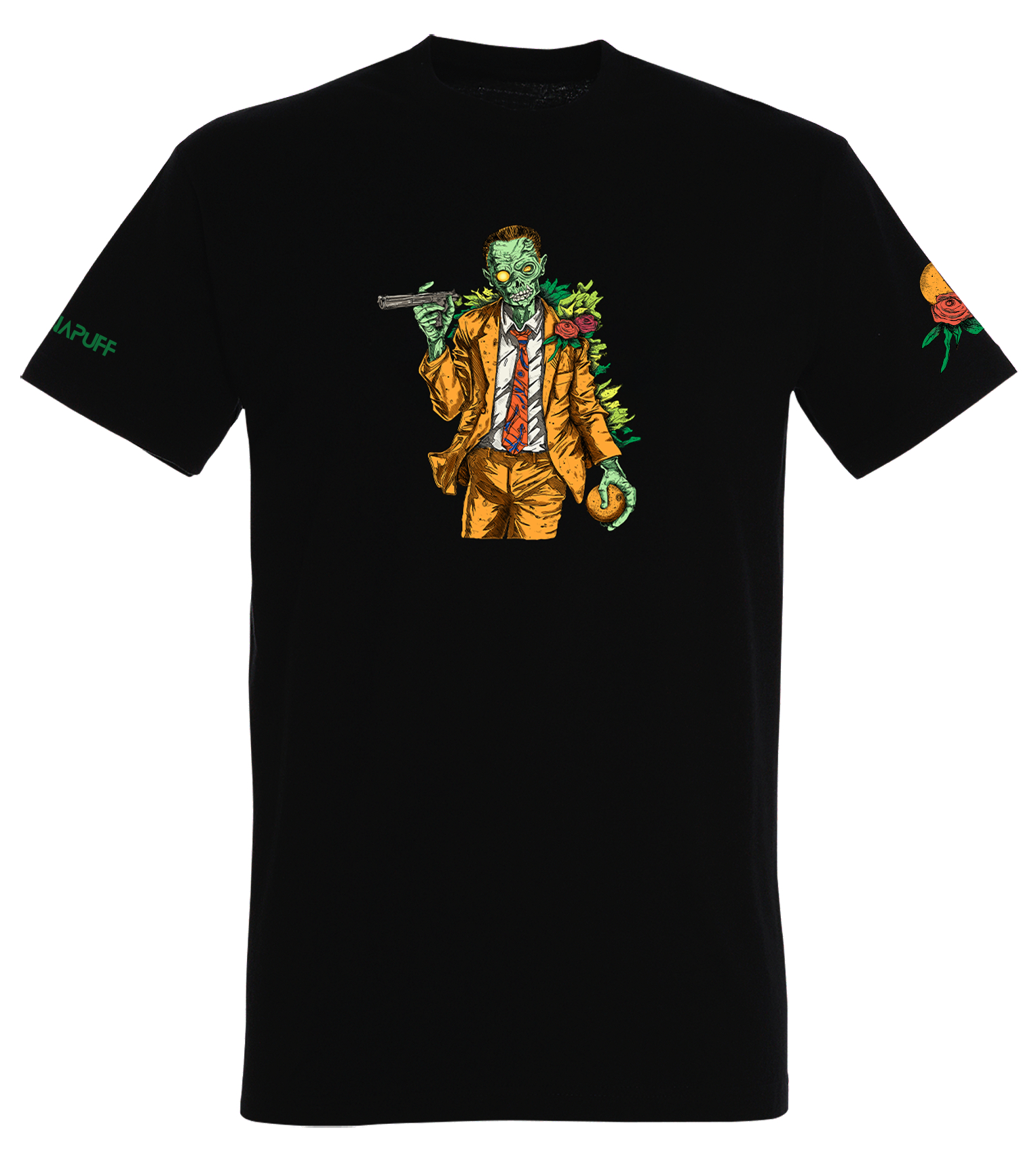 Canapuff T-Shirt in Black with a Zombie in Green on it