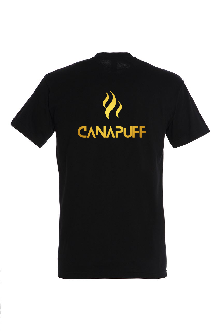 Black T-shirt with big Canapuff logo on chest